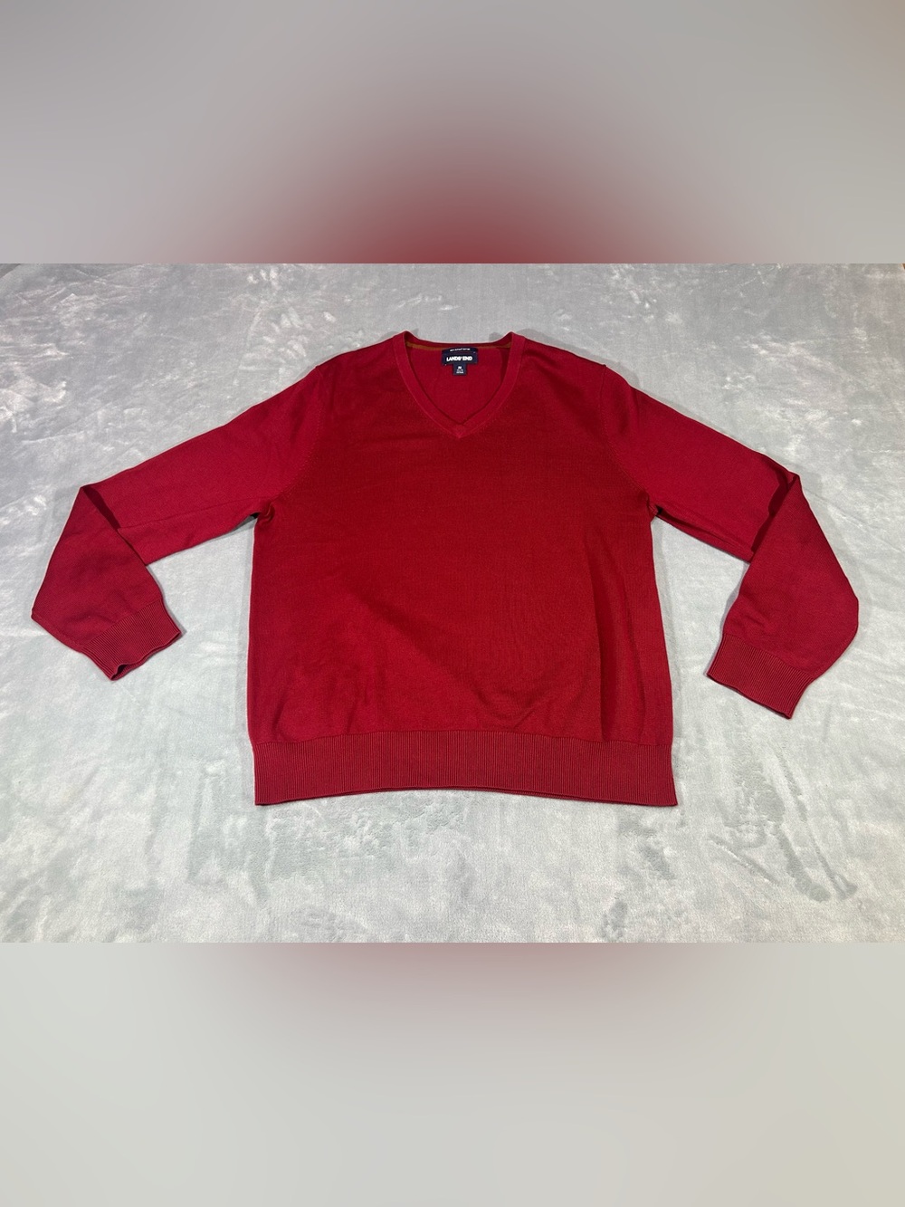 Lands' End Men's Fine Gauge Supima Cotton V-Neck Sweater Red Medium